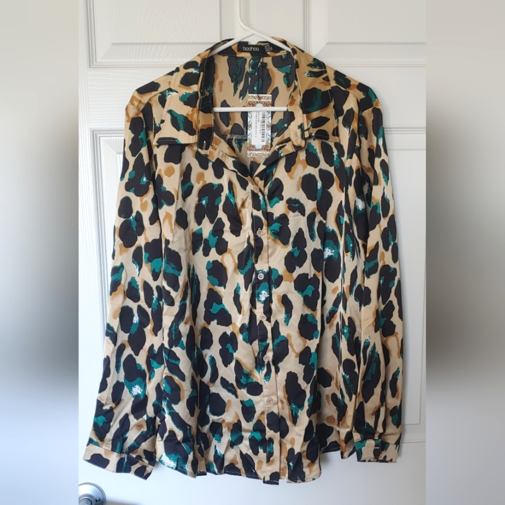 BOOHOO PLUS Satin Leopard Blouse